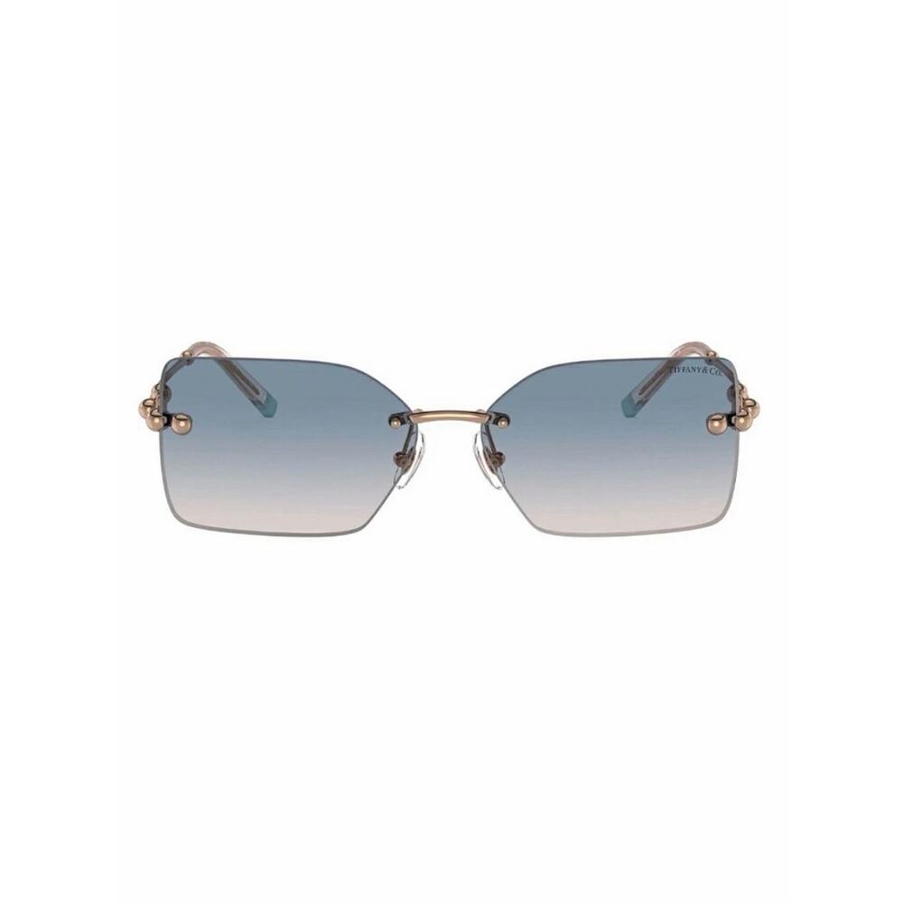New TIFFANY & CO TF3088 610516 Rimless Gradient Blue Brown Sunglasses Gold Arms